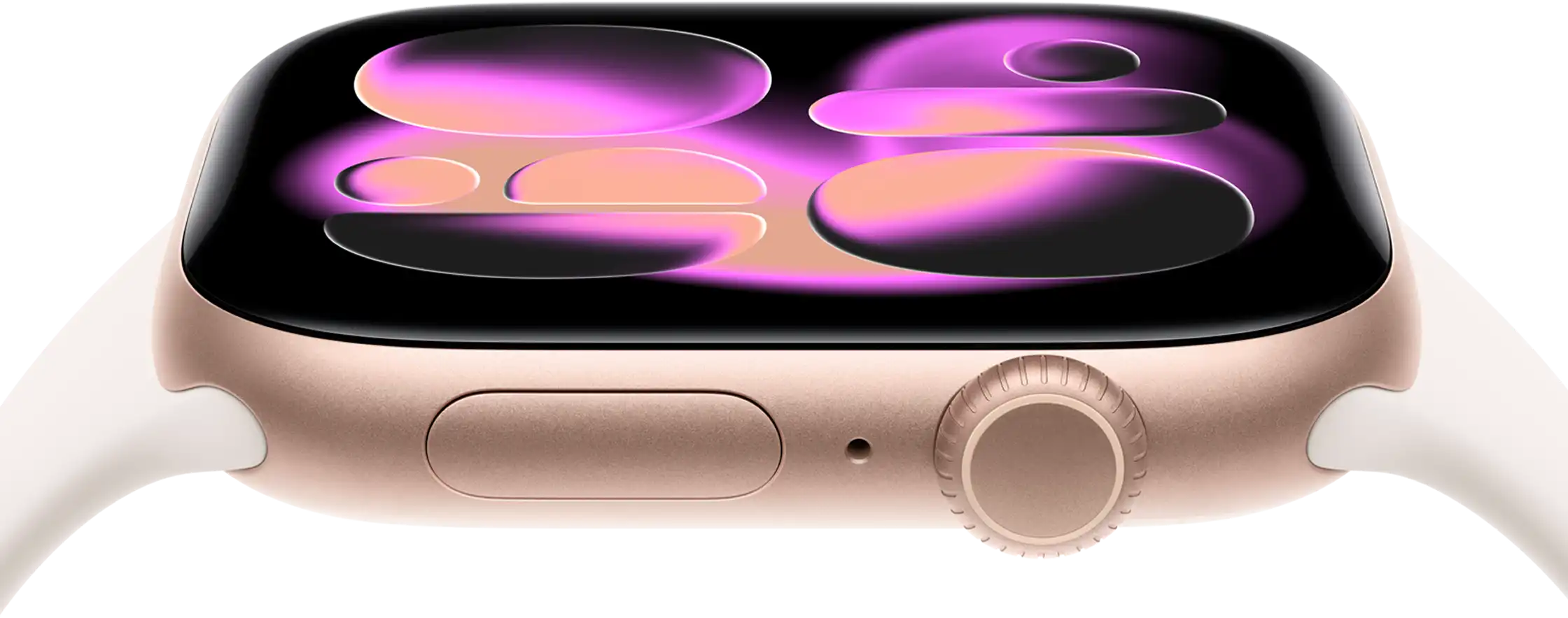 Apple Watch oldalnézetben, közelről látható a kijelző