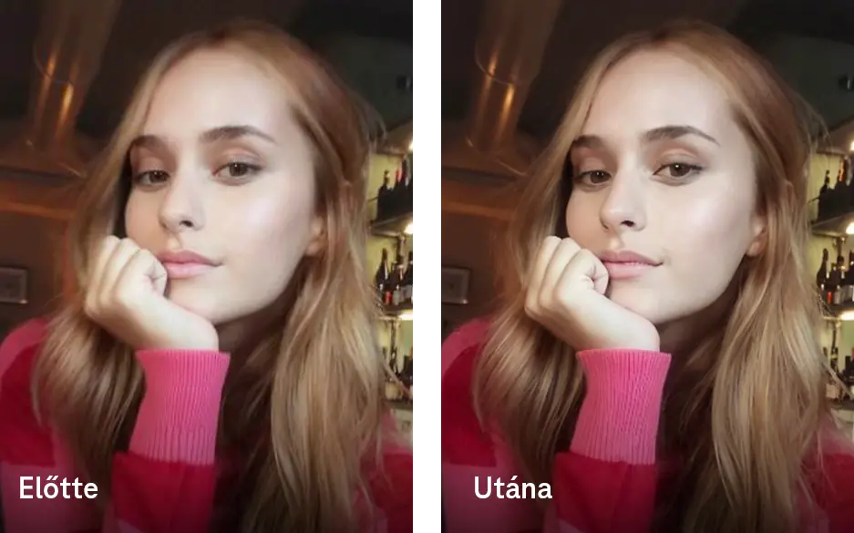 Portrékép, előtte-utána AI Image Enhancement összehasonlítás