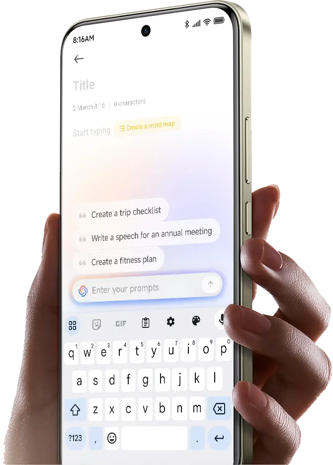 Kézben tartott telefon, kijelzőn az AI jegyzetek ablak