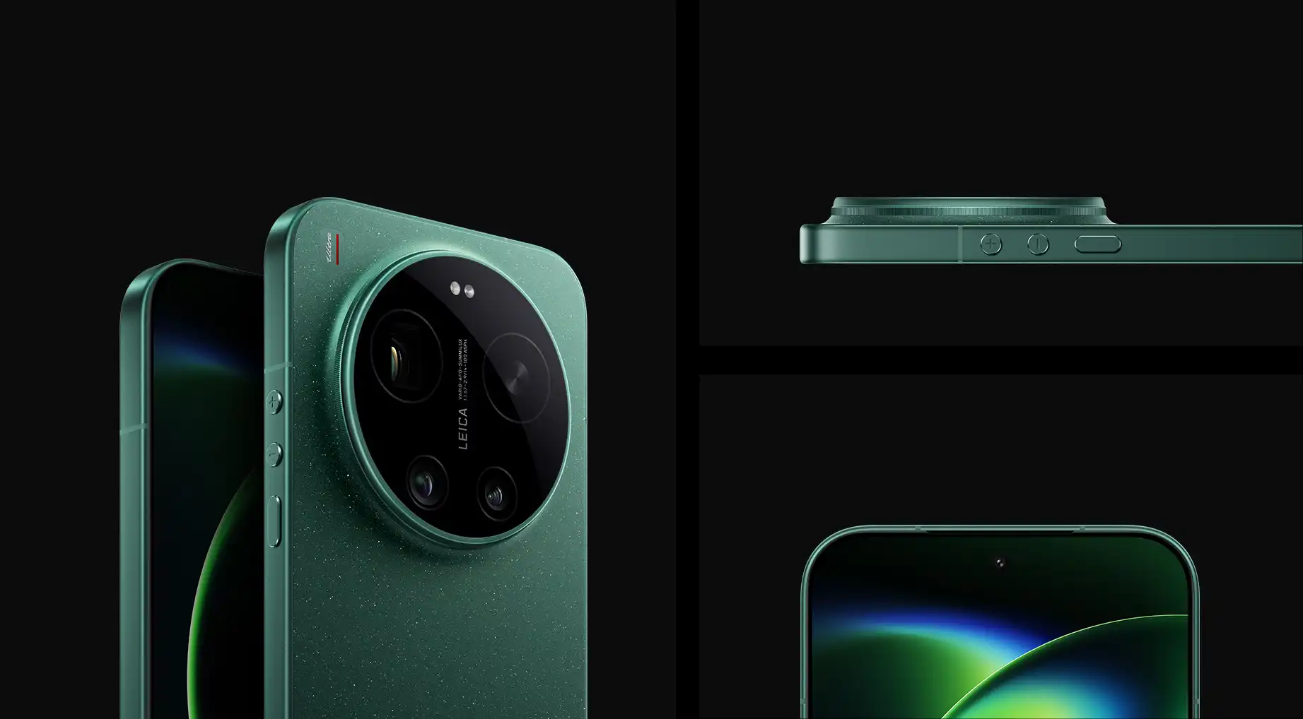 Xiaomi 17 Ultra csillagfényzöld színben, közeli kamera- és kijelző-részletekkel