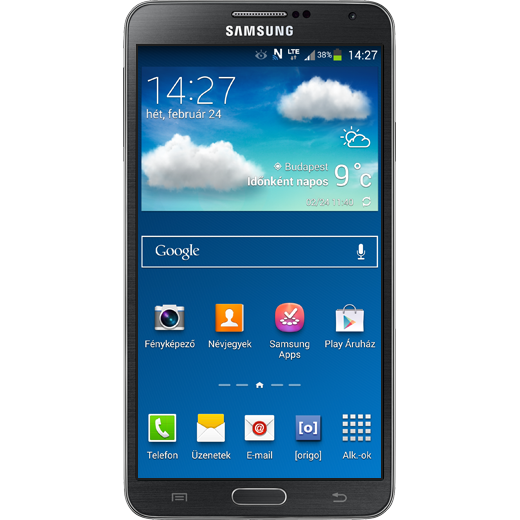 Samsung Galaxy Note 3 beállításának kijelzője