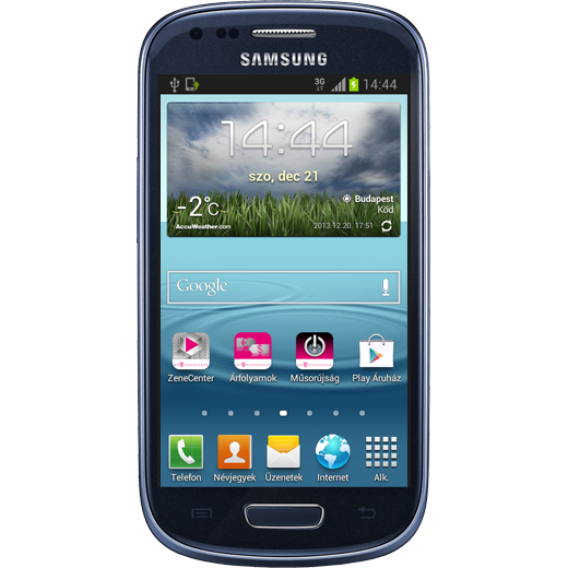 Samsung Galaxy S3 mini beállításának kijelzője
