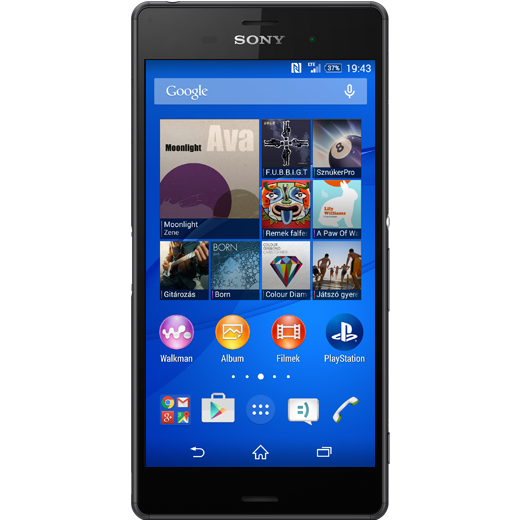 Sony Xperia Z3 beállításának kijelzője