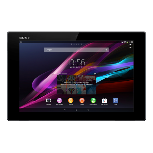 Sony Xperia Tablet Z beállításának kijelzője