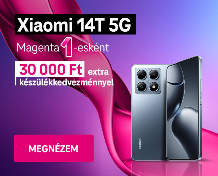 Xiaomi 14T 5G Magenta 1-esként 30 000 Ft extra készülékkedvezménnyel.